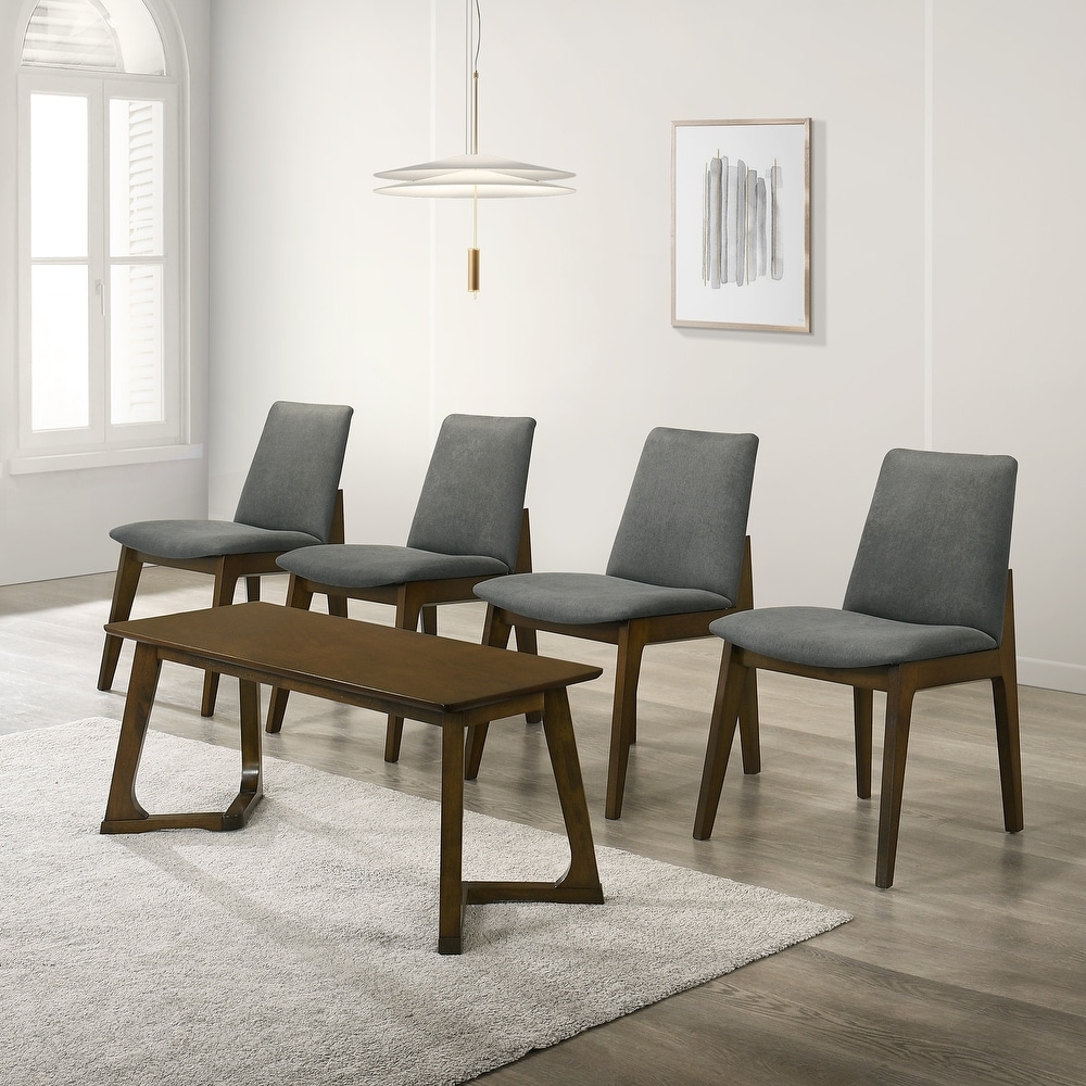 CraftPorch Mid century Modern Upholstered Dining Chair and Wooden Bench (Set of 5)