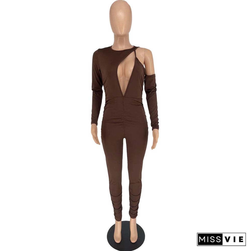 Sexy Irregular Cut Out Long Sleeve Skinny Jumpsuits