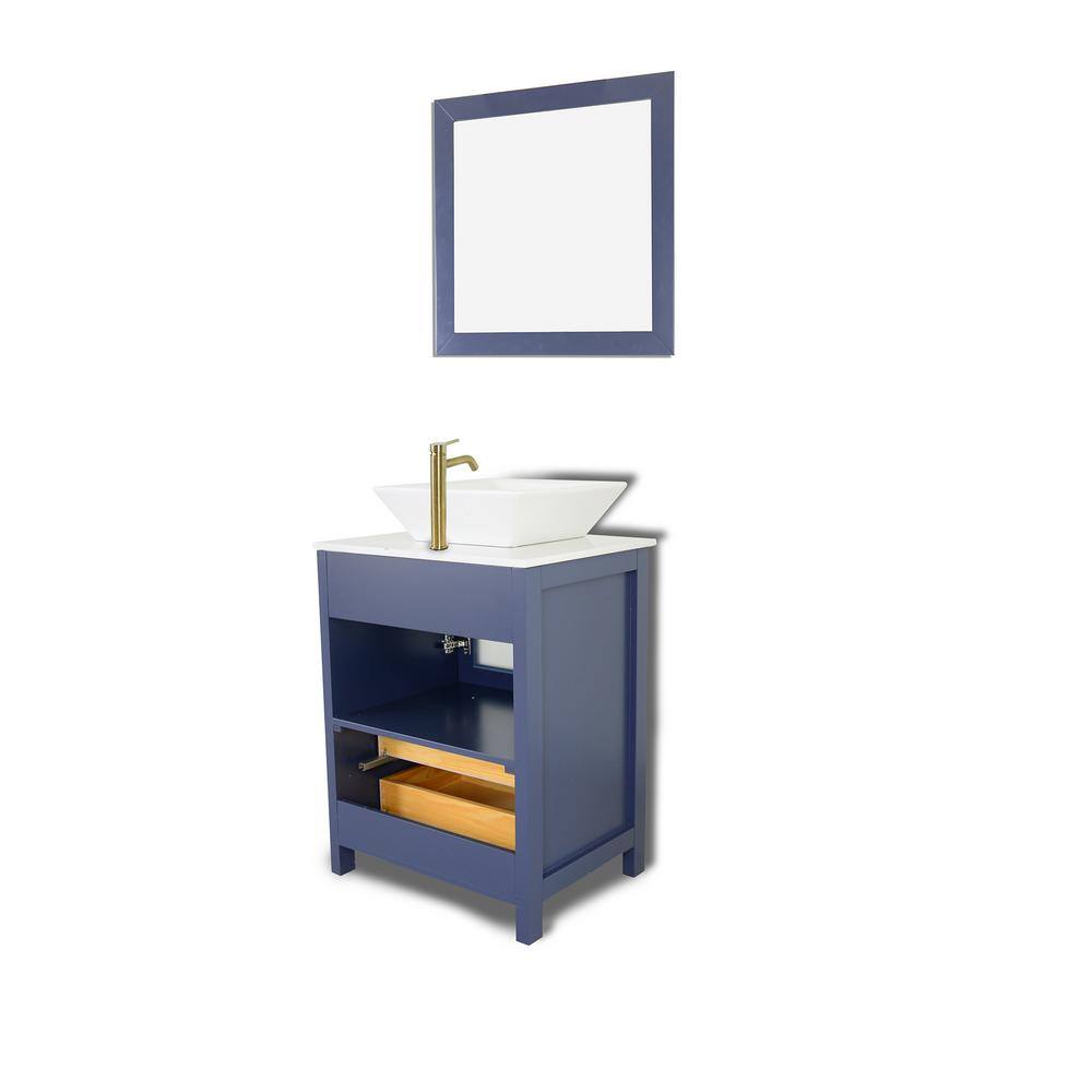 Vanity Art Ravenna 24 in. W Single Basin Bathroom Vanity in Blue with White Top in Engineered Marble Top and Mirror VA3124-B