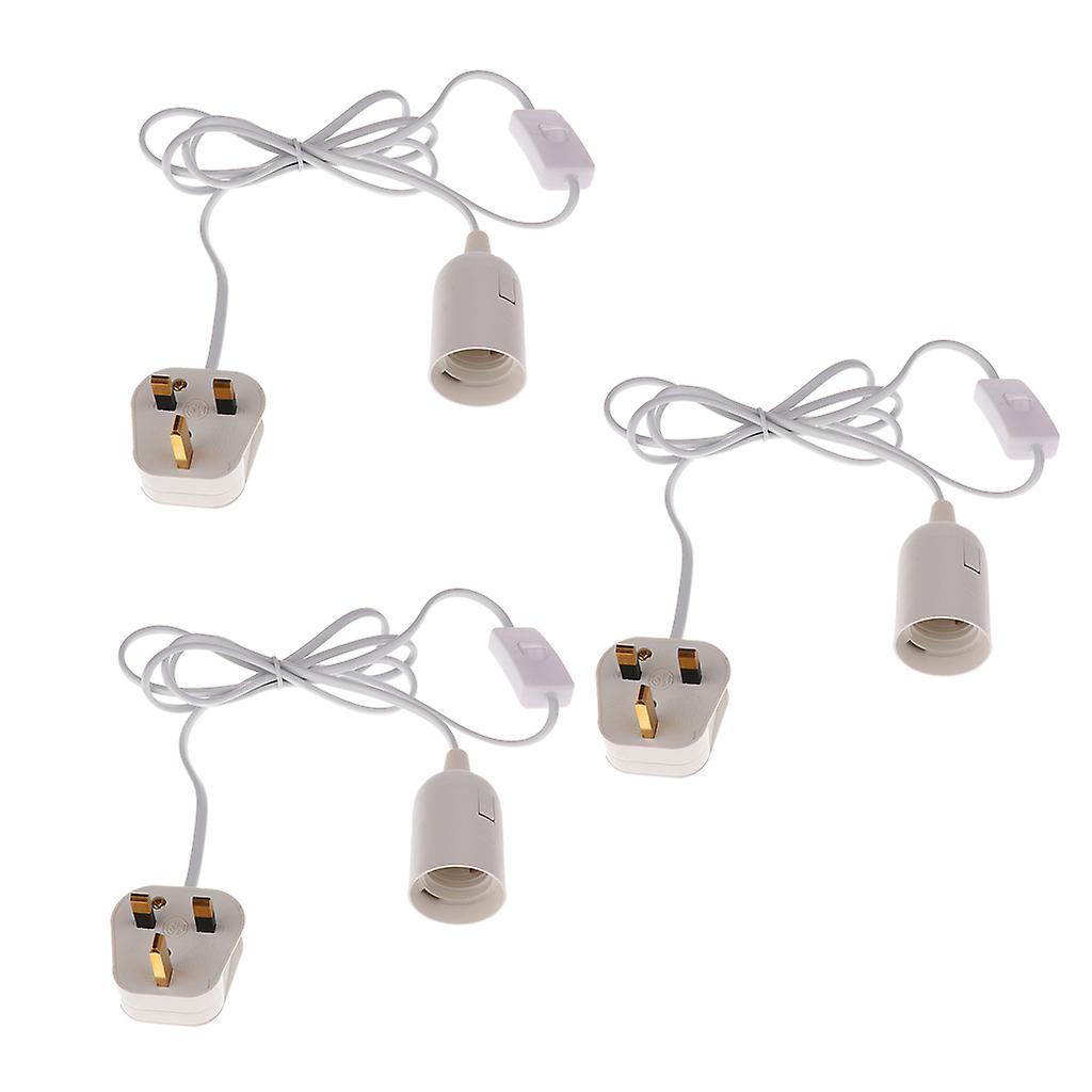 3pcs White E27 Screw Plug Household On/off Uk Pendant Light Lamp Bulb Holder