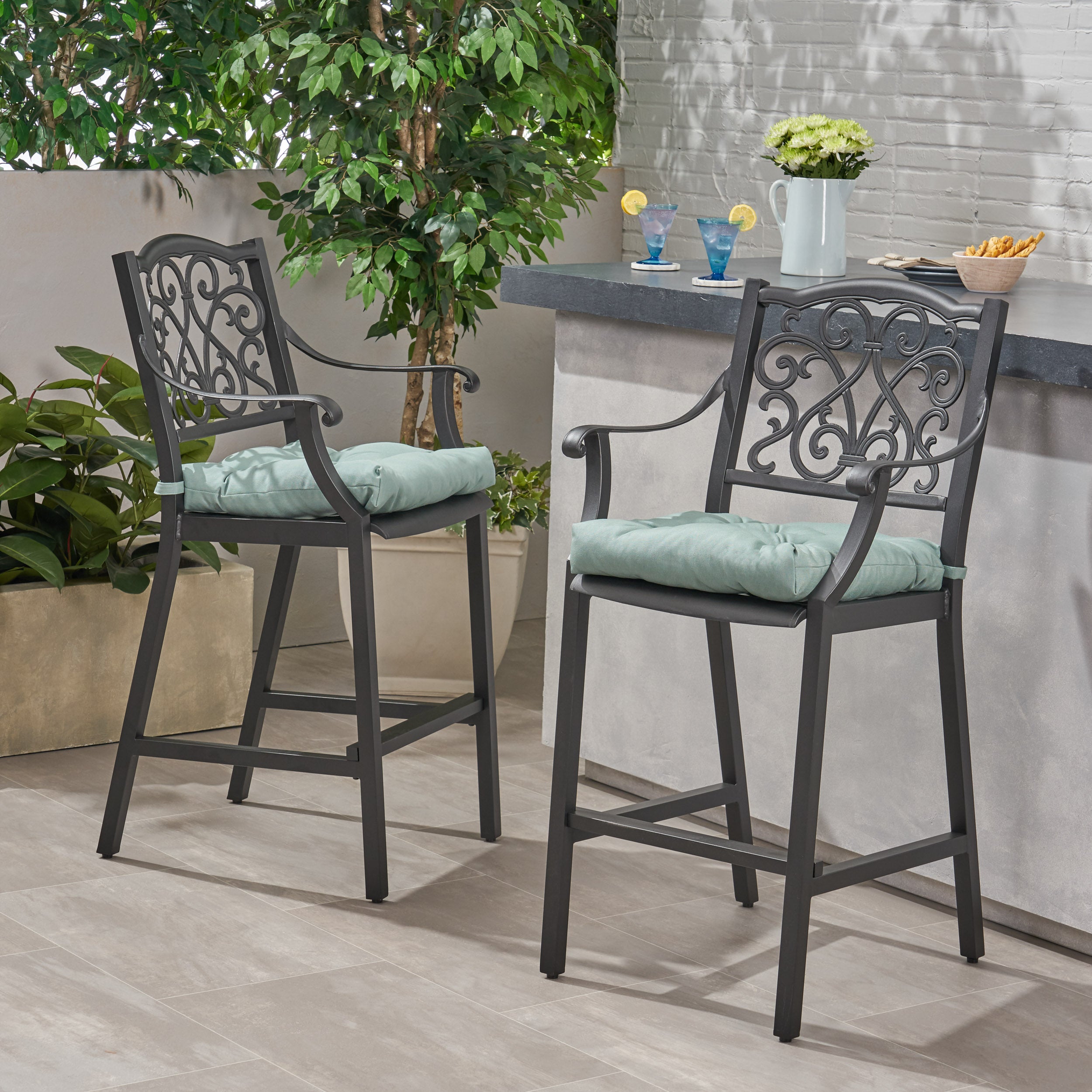 Prescott Outdoor Barstool with Cushion (Set of 2)