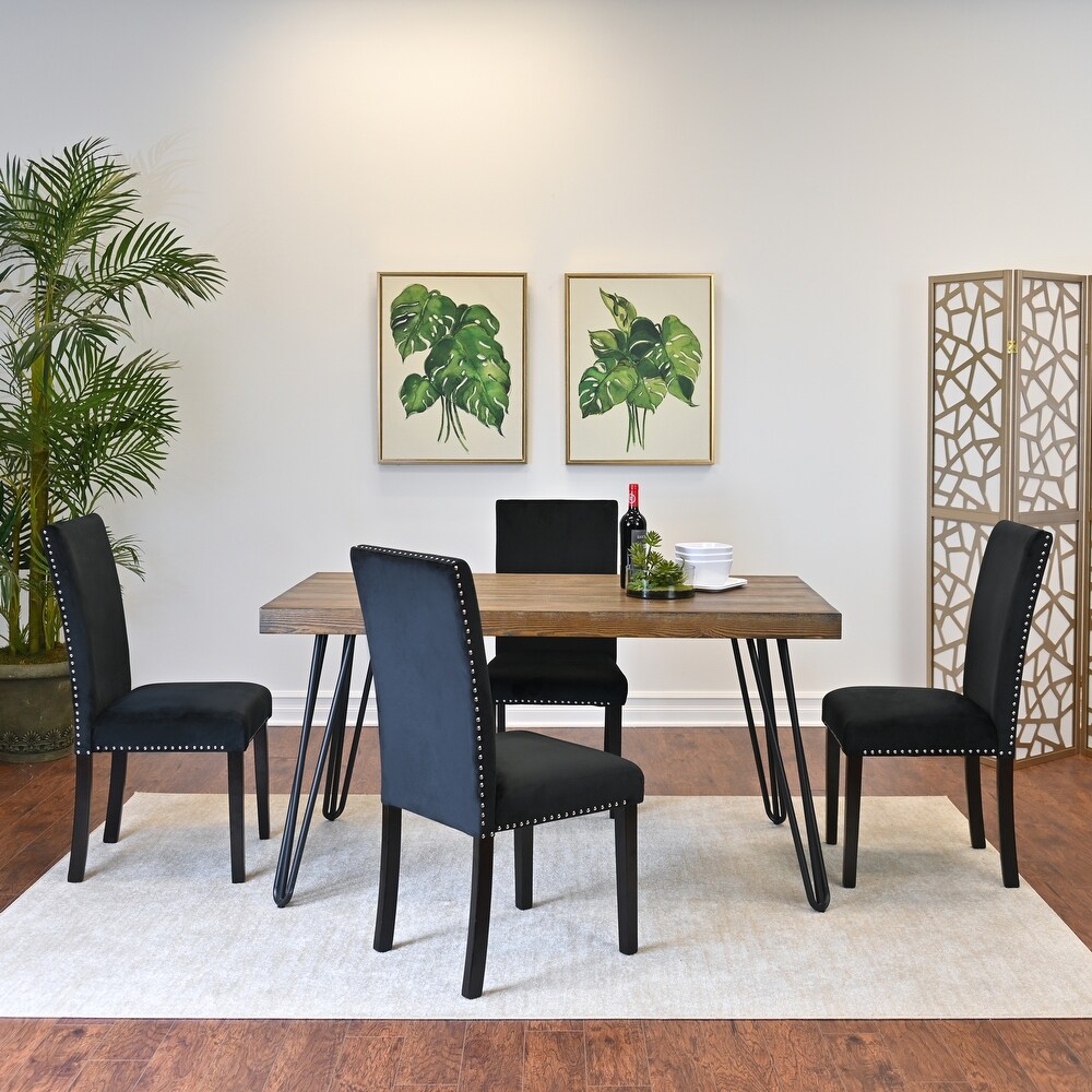 Roundhill Furniture Ashzo 5 Piece Dining Set  Hairpin Dining Table with 4 Chairs