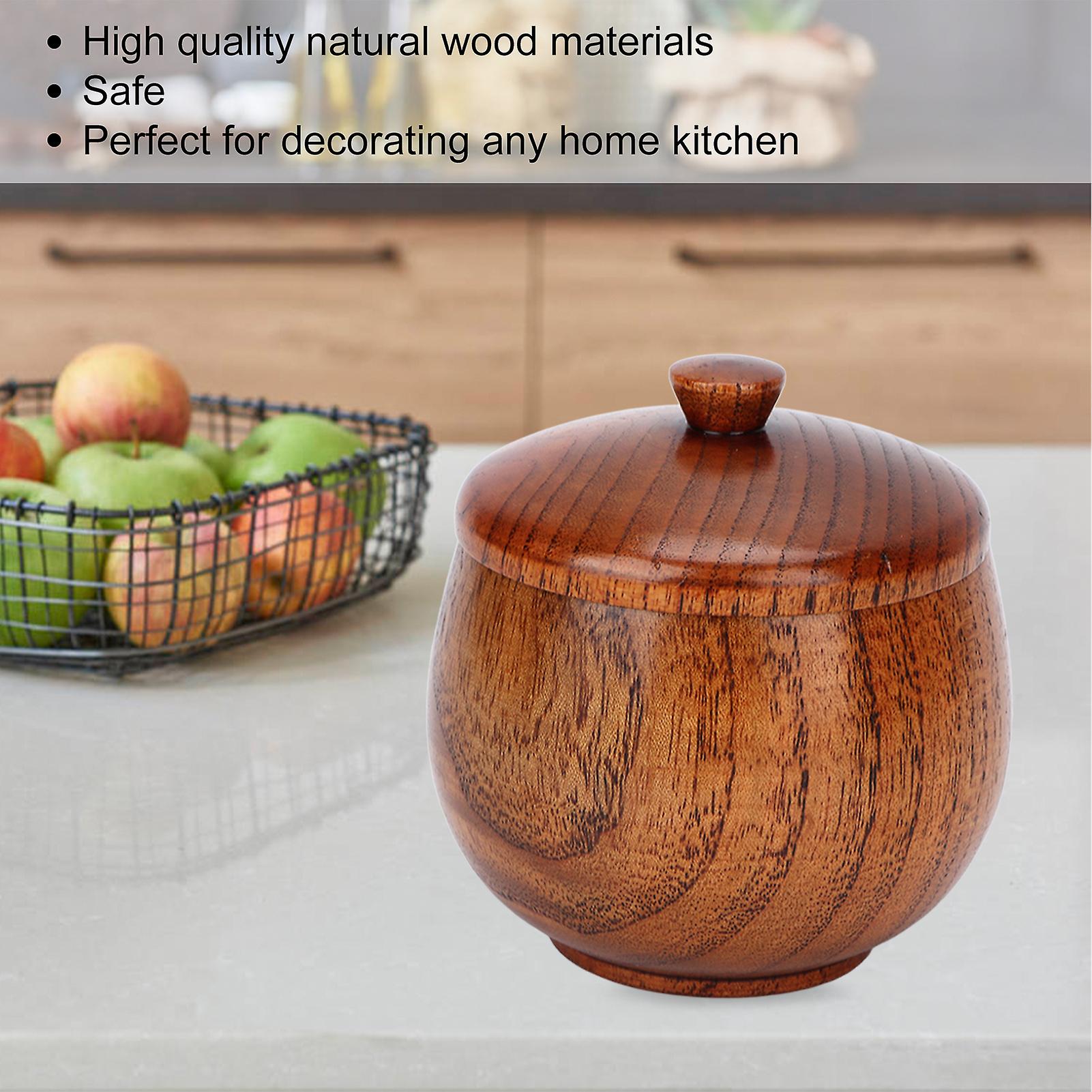 Wood Condiment Jar， Sour Jujube Wood Condiment Jar Japanese Safe Dustproof Classic Flip Top Spice Jar For Kitchen Supplies[large Lacquer]