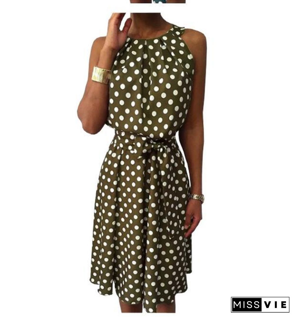 European And American Polka Dot Sleeveless Strapless Round Neck Loose Casual Dress