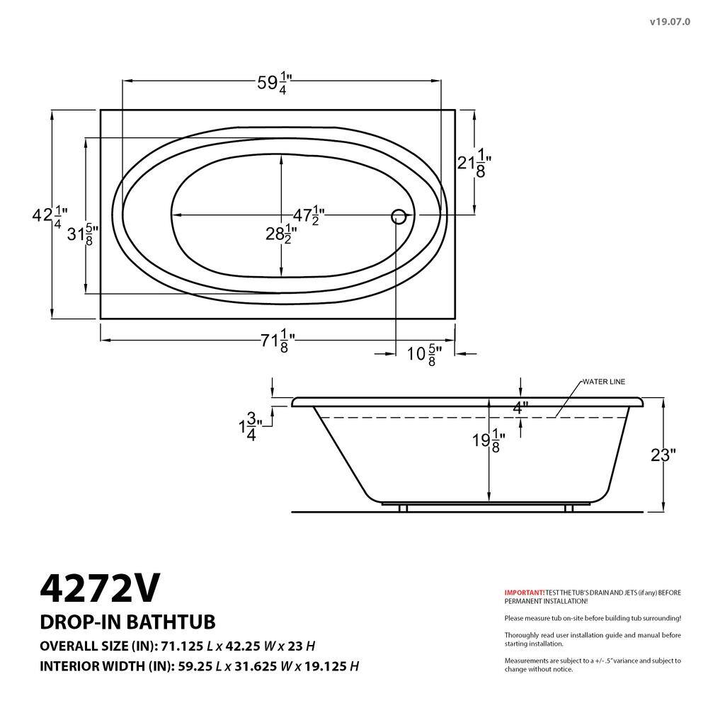 Universal Tubs Imperial 6 ft. Acrylic Center Drain Rectangular Drop-in Non-Whirlpool Bathtub in White HD4272VS