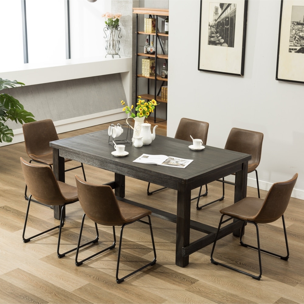 Roundhill Furniture Lotusville 7 piece Black Dining Table and Faux Leather Chairs Set