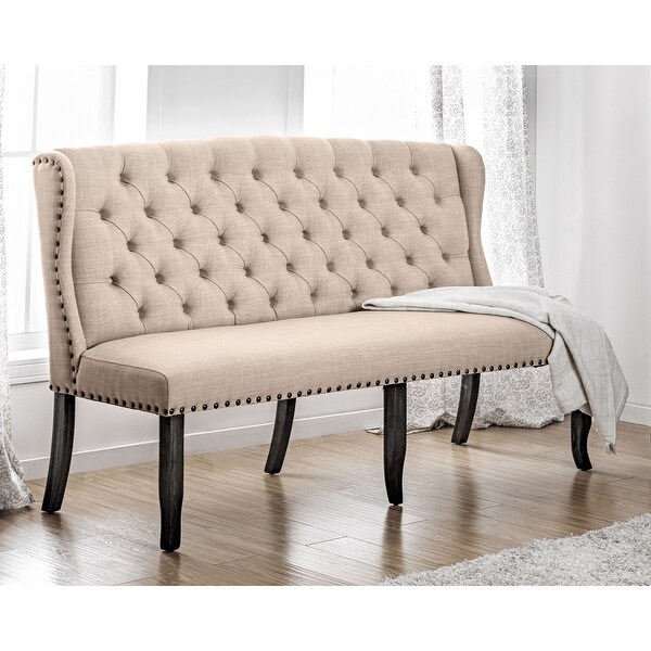 Furniture of America Tays Linen Tufted Fabric Wingback Loveseat Bench