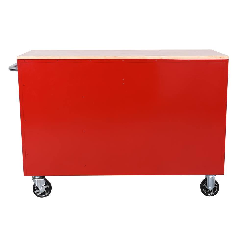 Husky 52 in. W x 24.5 in. D Standard Duty 10-Drawer Mobile Workbench Tool Chest with Solid Wood Top in Gloss Red H52MWC10RED