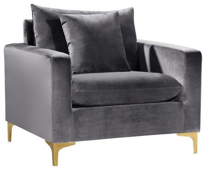 Home Square 3 Piece Set with Velvet Accent Chair Loveseat and Sofa in Gray   Living Room Furniture Sets   by Homesquare  Houzz