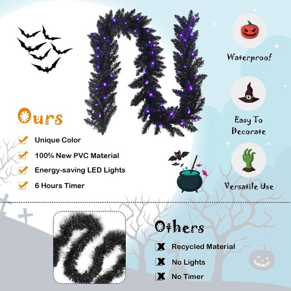 9 Feet Prelit Christmas Halloween Garland with 50 Purple LED Lights