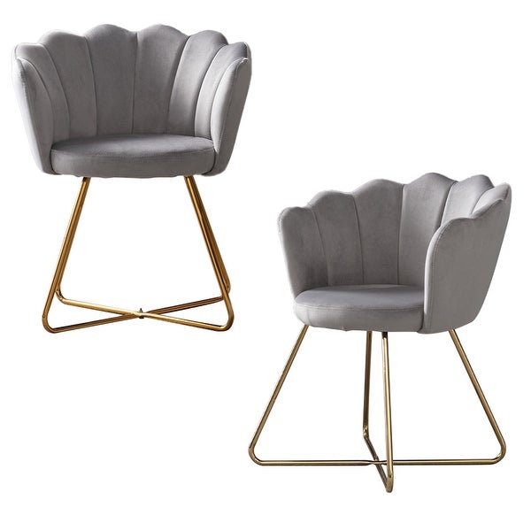 2 Pcs Velvet Dining Chairs， Lotus-shaped Bar Stools W/ Metal Legs