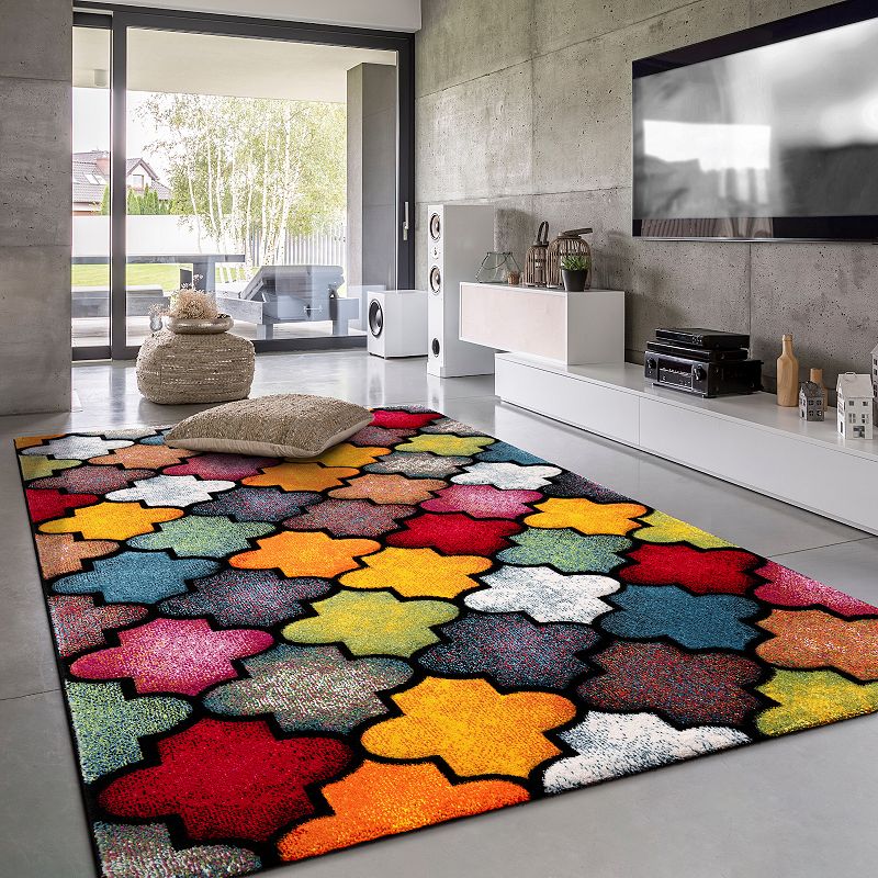 Colorful Area Rug With Moroccan Pattern in Multicolor