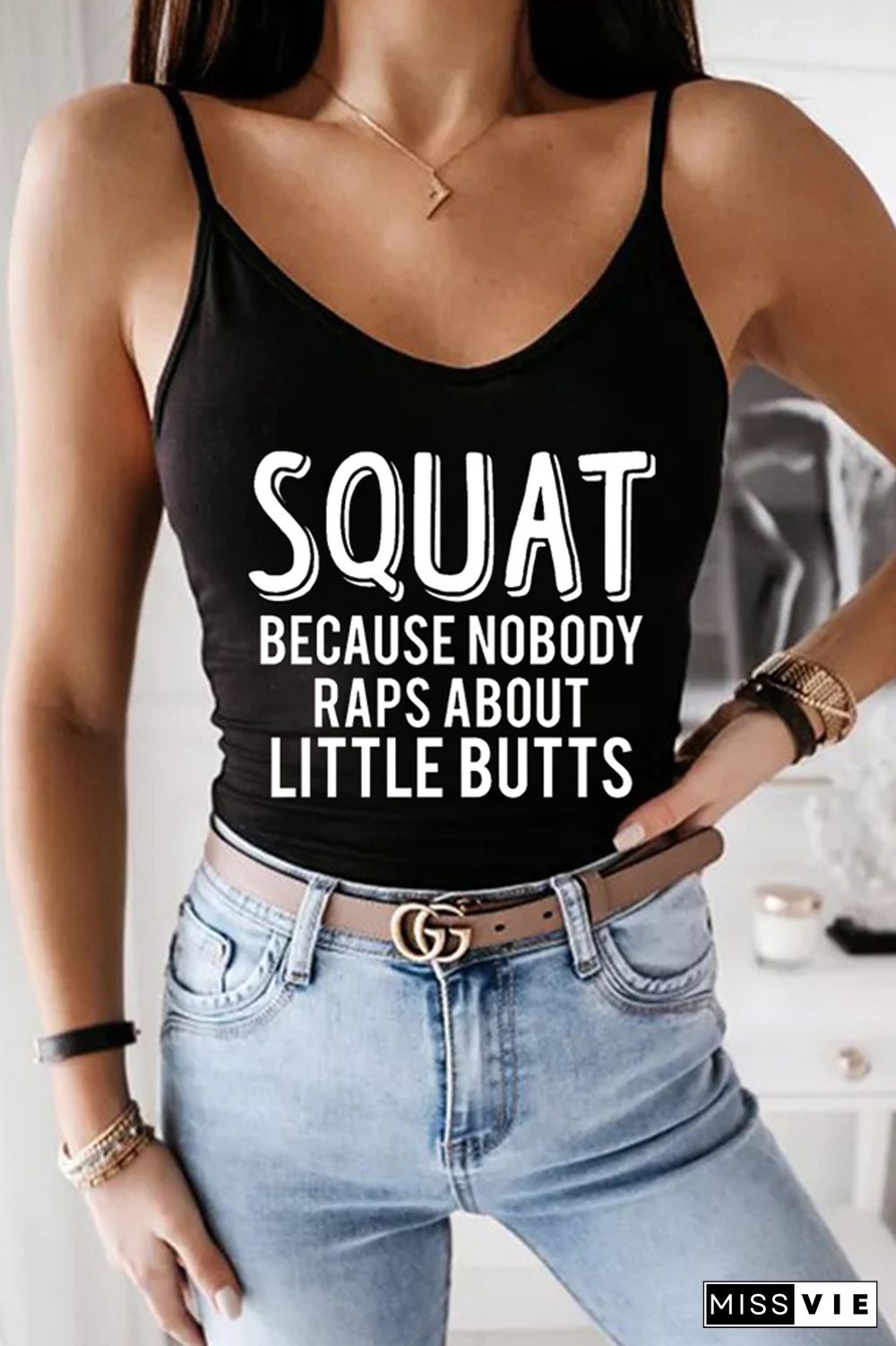 Squat Because Nobody Raps About Little Butts Printed Slip Tank Top Wholesale