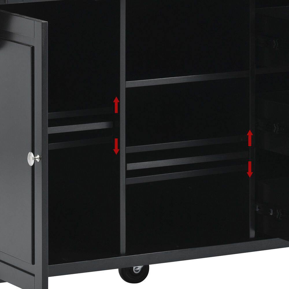 Black Kitchen Island with Wheels Large Storage and Adjustable Shelves Q003-AAB