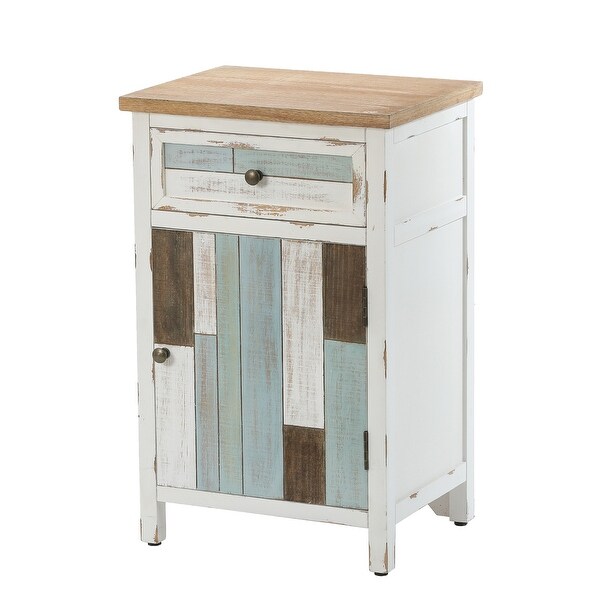 Multi-Color Wood 1-Drawer 1-Door Side Table with Storage - 28.2