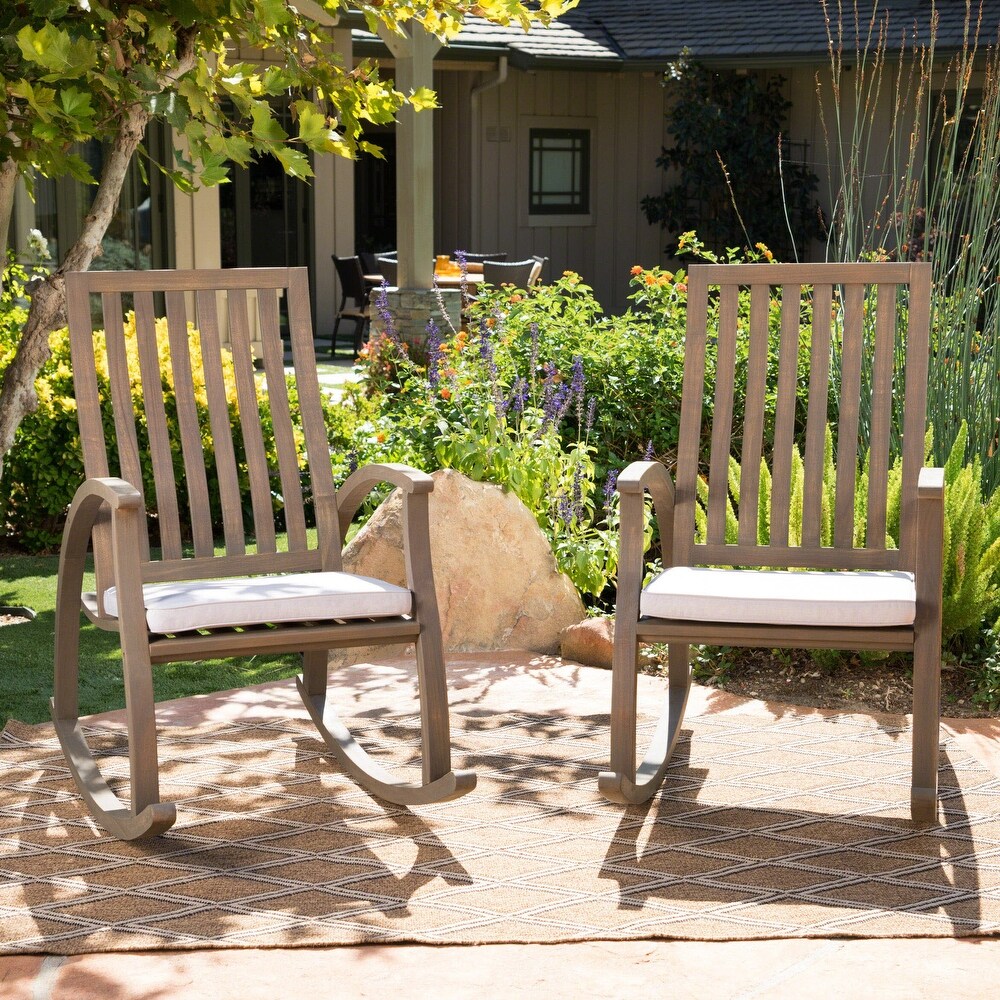 Cayo Outdoor Acacia Wood Rocking Chair with Water Resistant Cushions (Set of 2) by Christopher Knight Home