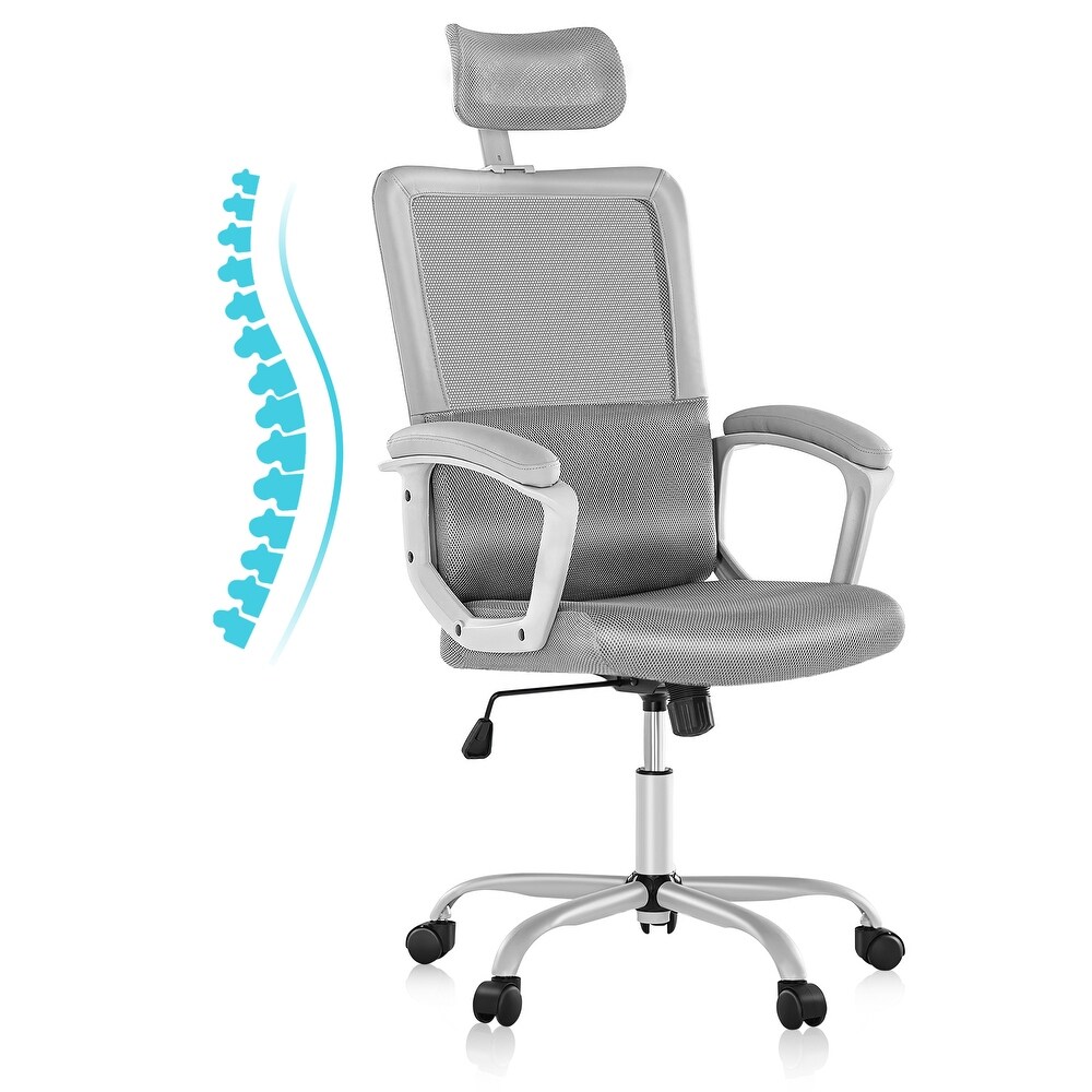 High Back Mesh Office Desk Chair with Adjustable 3D Headrest  Modern Gaming Computer Chair with Lumbar Support   Silent Casters