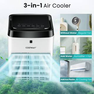 Costway 4-in-1 9'' x 10.5'' x 22'' Plastic Evaporative Air Cooler wFan  Humidifier Remote Control Ice Packs White ES10141US-WH