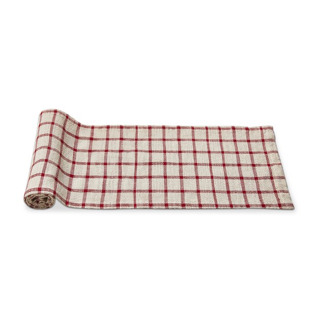 Tag Farmhouse Check Red And Beige Cotton Table Runner 72 In