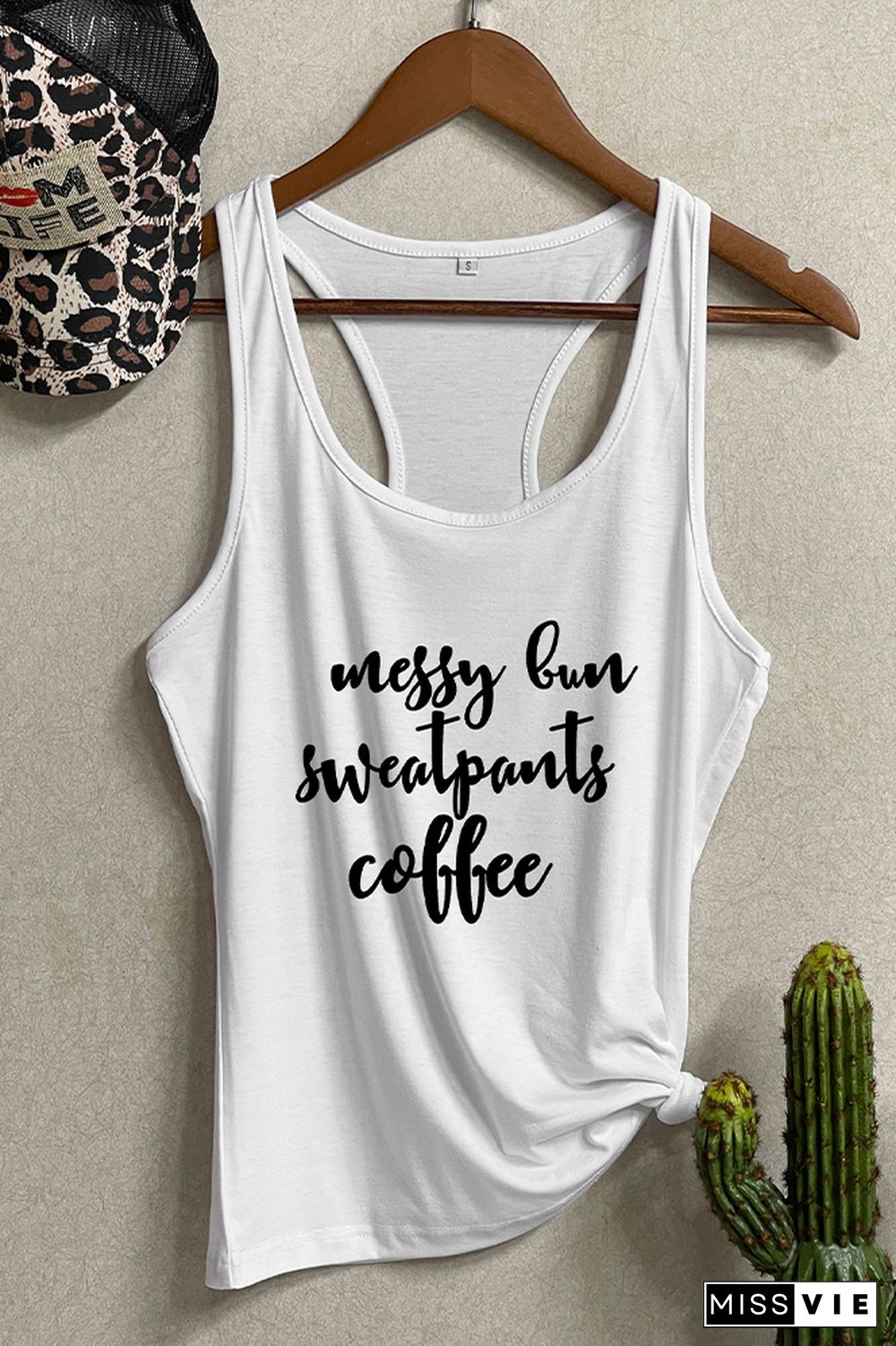 Messy Bun Sweatpants Coffee #mom life Printed Sleeveless Tank Top Wholesale