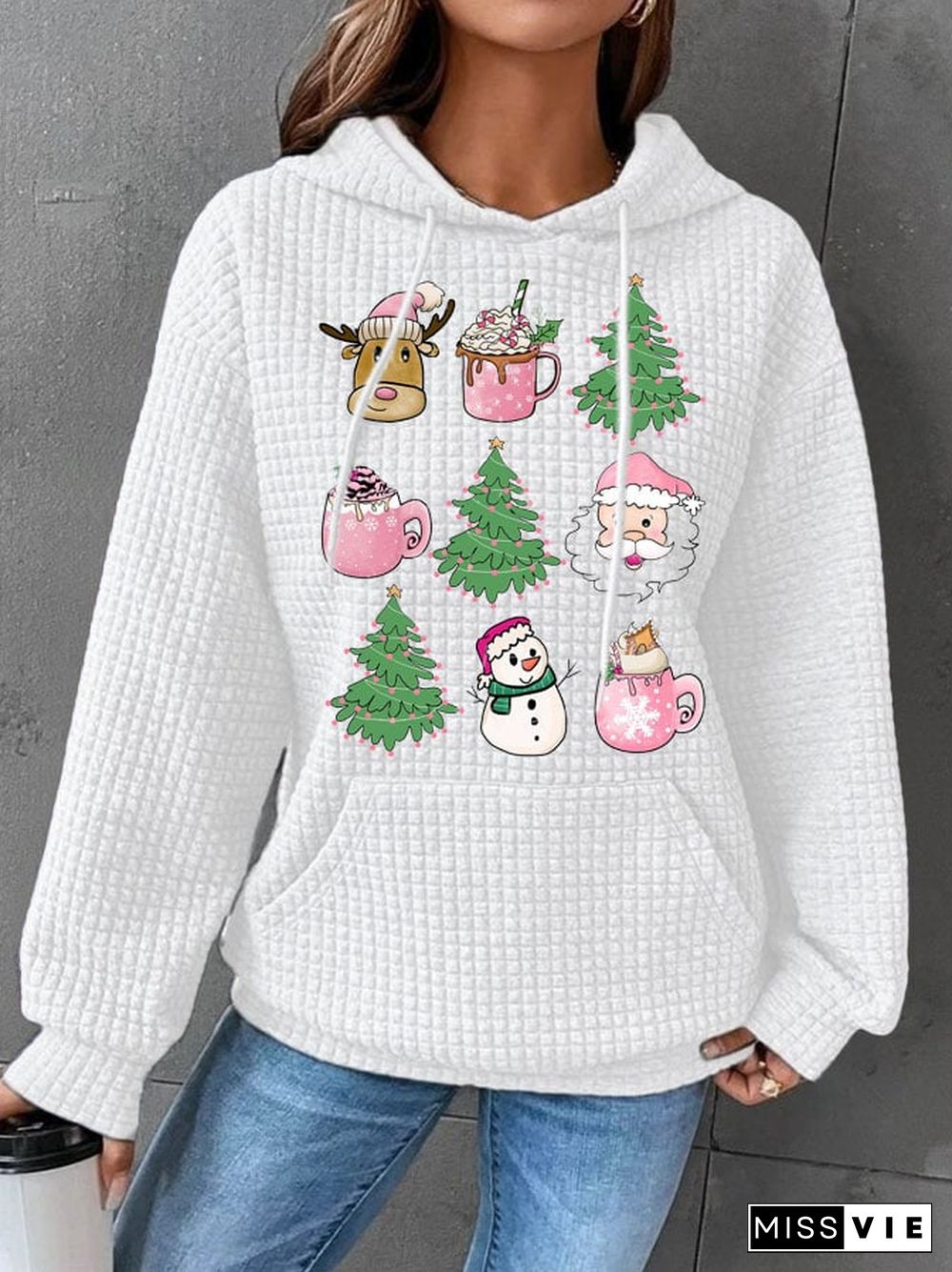 Women's Pink Christmas Print Long Sleeve Sweatshirt