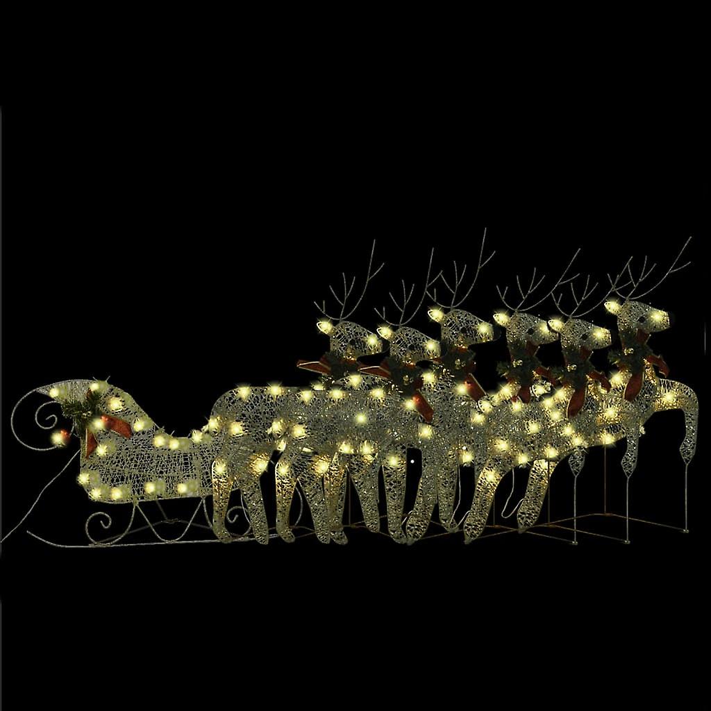 Vidaxl Reindeer and Sleigh Christmas Decoration 140 Leds Outdoor Gold