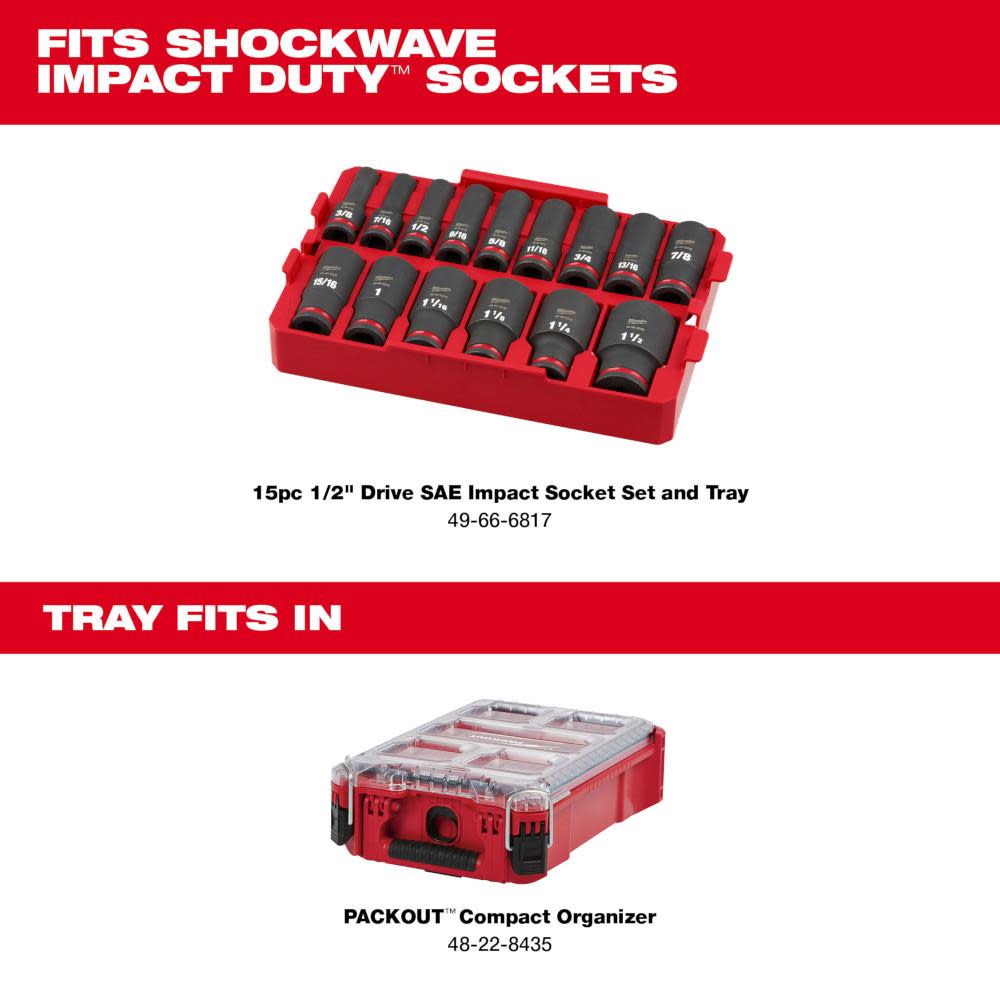 Milwaukee SHOCKWAVE Impact Duty Socket 1/2” Dr 15pc Tray Only ;