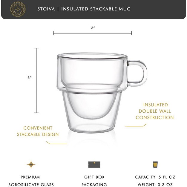 Joyjolt Stoiva Double Walled Espresso Glass Cups Set Of 4 Stackable Shot Mugs With Handle 5 Oz