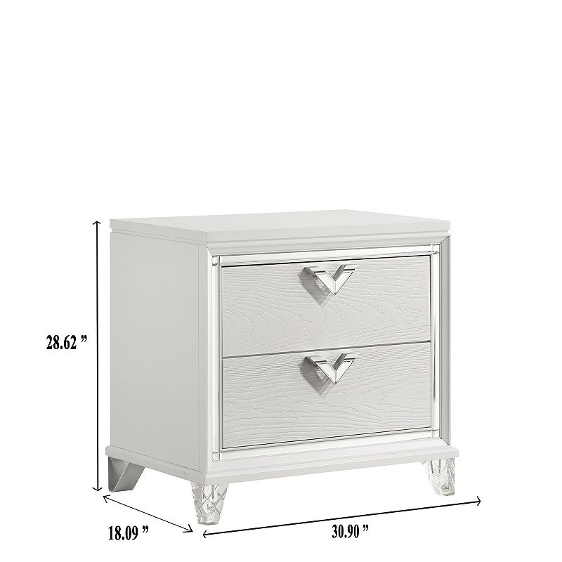 Prism Modern Sytle 2-Drawer Nightstand with LED Glow and V-Shape Handles