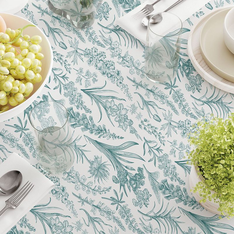 Square Tablecloth， 100% Polyester， 70x70， Green Garden Flowers