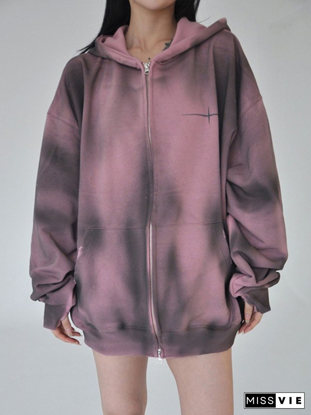 Tie Dye Print Zip Up Oversized Hoodie