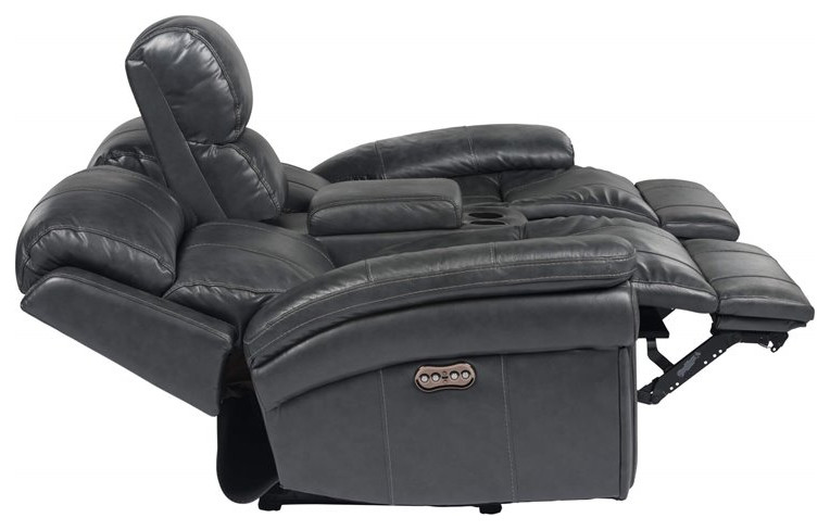 Sunset Trading Luxe Leather Reclining Loveseat with Power Headrest in Gray   Contemporary   Loveseats   by Homesquare  Houzz