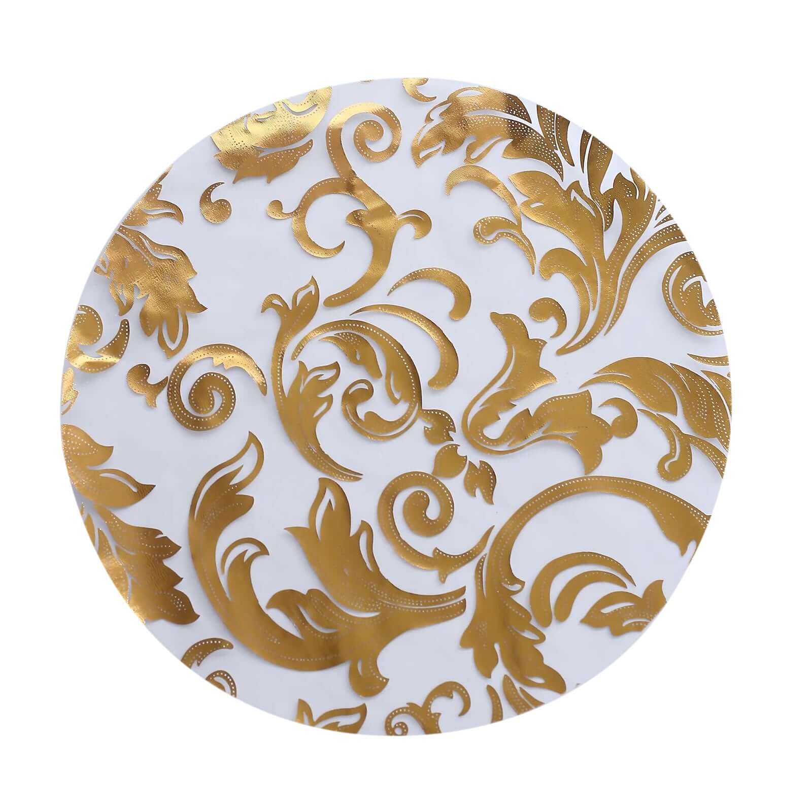 10 Pack Metallic Gold Sheer Organza Round Placemats with Swirl Foil Floral Design, 13