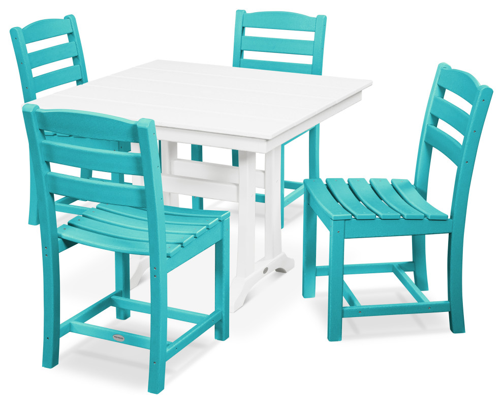 POLYWOOD La Casa Cafe 5 Piece Farmhouse Side Chair Dining Set   Beach Style   Outdoor Dining Sets   by POLYWOOD  Houzz