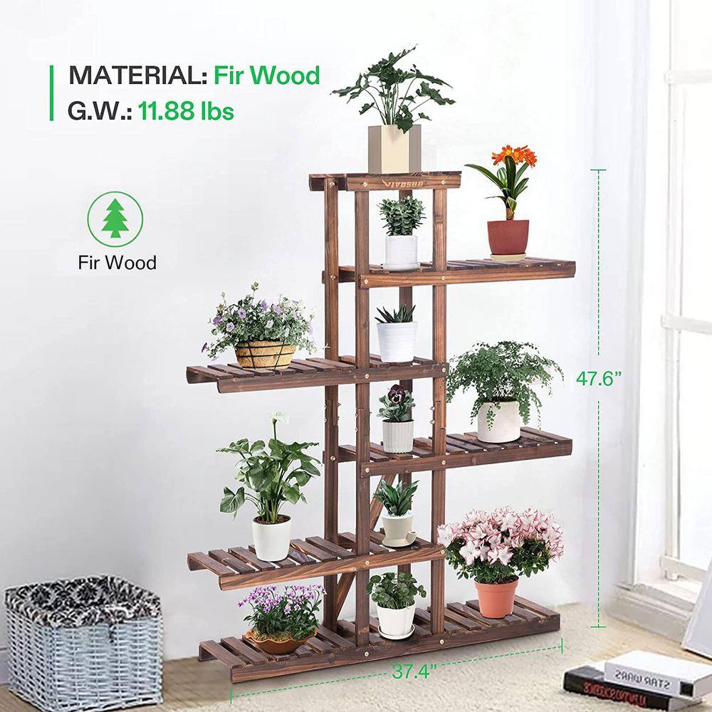 VIVOSUN Indoor/Outdoor Tiered Wooden Plant Stand (6 Tiers 12 Potted) THD-GB0008