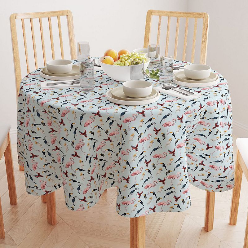 Round Tablecloth， 100% Polyester， 60 Round， Jungle Birds