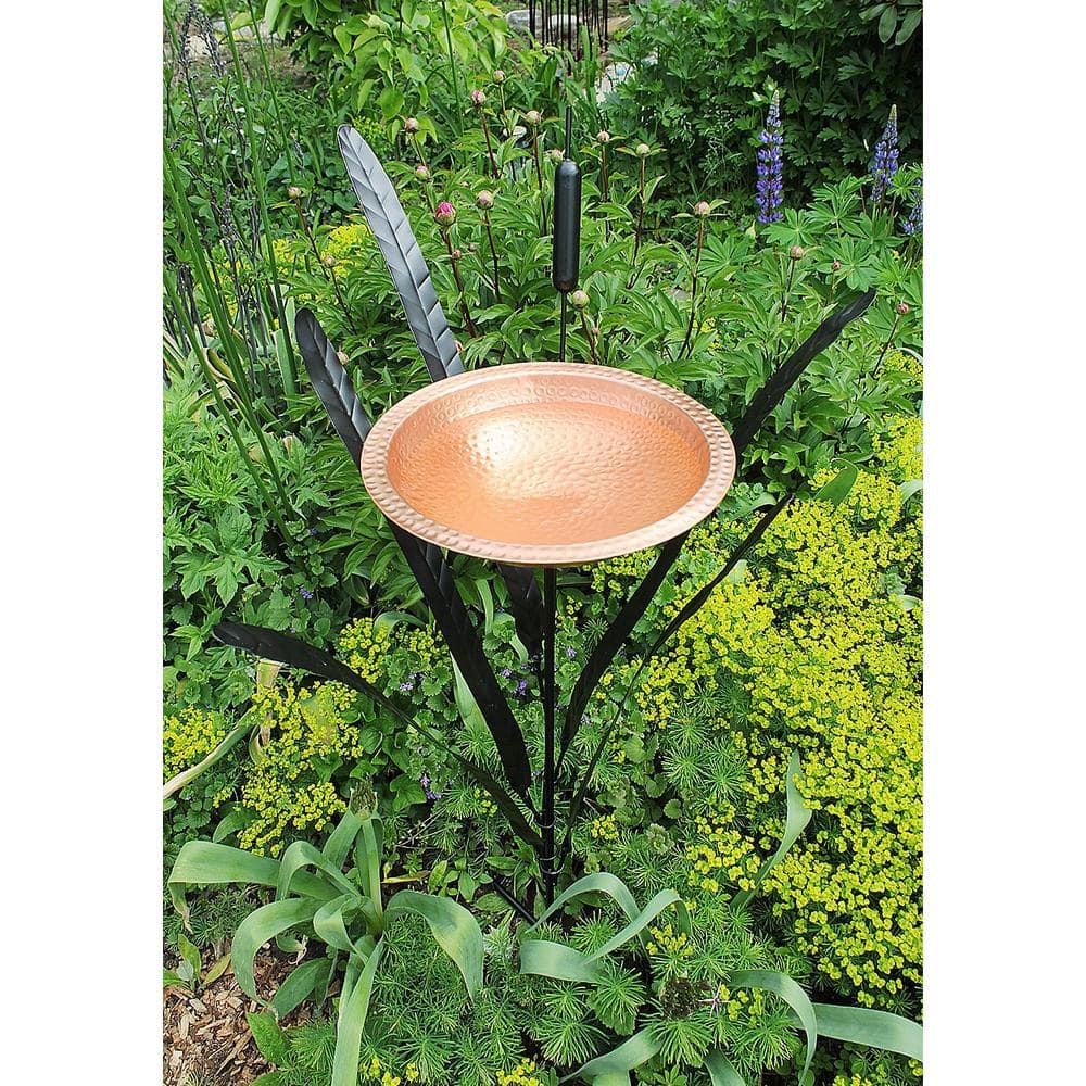 Achla Designs 50 in. Tall Copper Single Cattail Birdbath with 1 Bowl and Stake CTBB-02