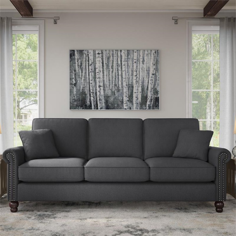 Coventry 85W Sofa in Dark Gray Microsuede   Sofas   by Homesquare  Houzz