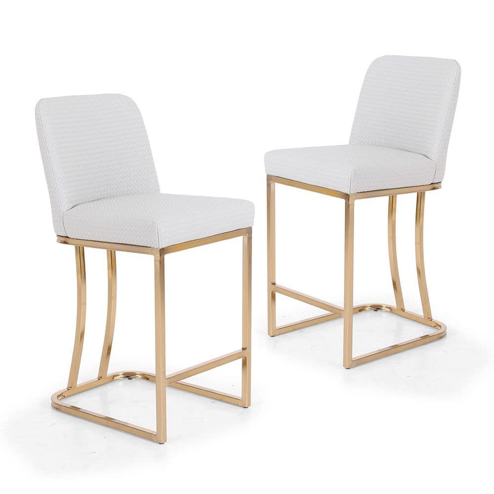 24 in. Beige Counter Height Bar Stool Metal Frame Cushioned Seat With Knit Design (2-Pieces) THD-IF-162-WE