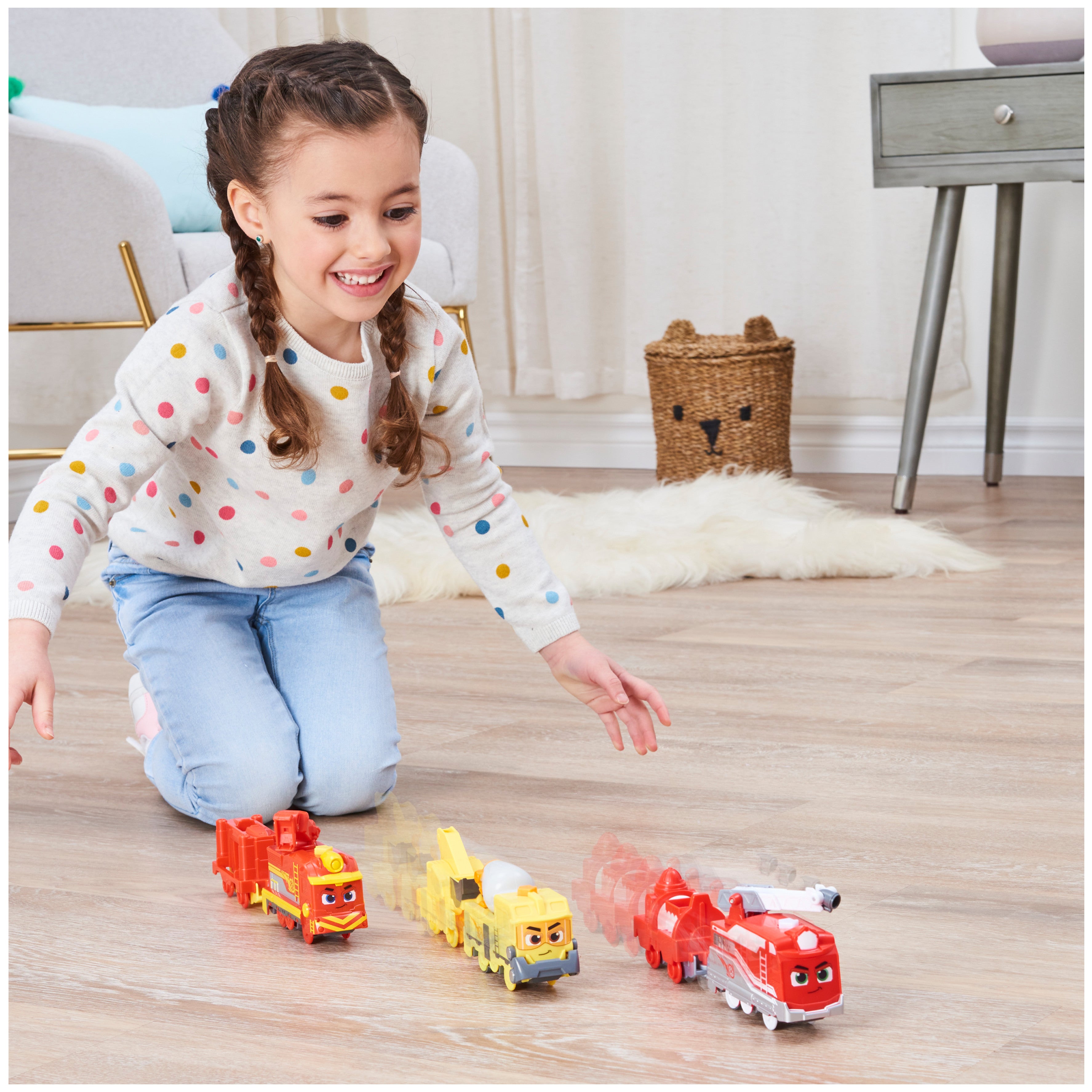 Mighty Express， Build-It Brock Motorized Toy Train with Working Tool and Cargo Car， Kids Toys for Ages 3 and up