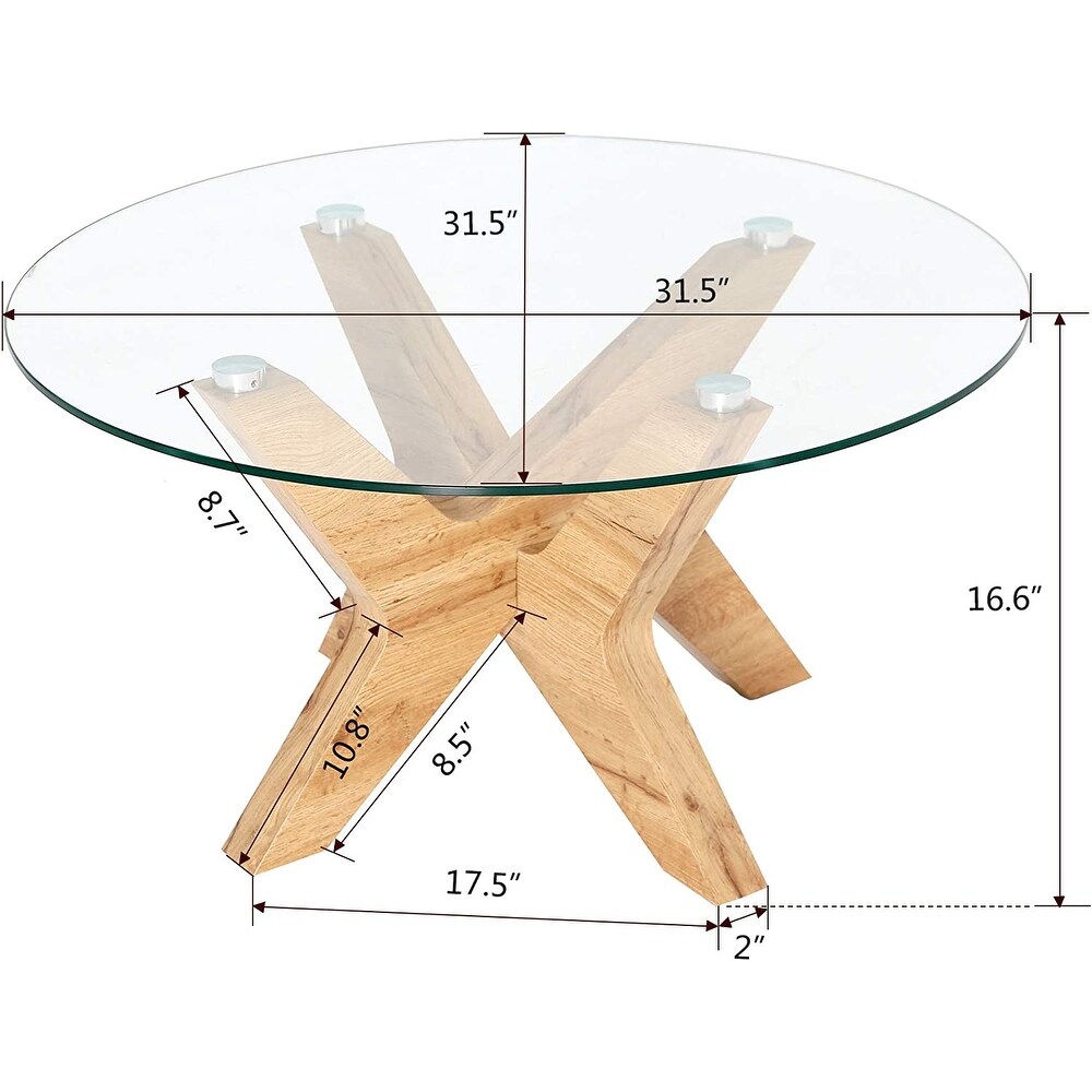 MCombo Mid Century Modern Round Glass Coffee Table for Living Room  Land TREE