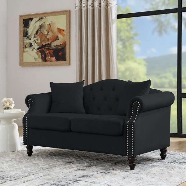 Chesterfield Sofa Black Velvet for Living Room