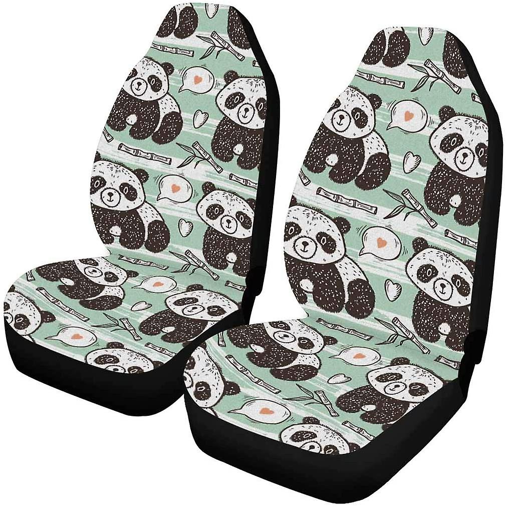 Set Of 2 Car Seat Covers Panda Bamboo Universal Auto Front Seats Protector Fits For Car，suv Sedan，truck D---74261