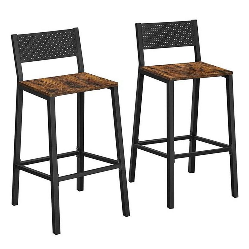 BreeBe Set of 2 Industrial Bar Stools with Backrest