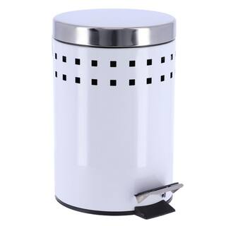 3 l0.8 Gal. Round Perforated Metal Bath Floor Step Trash Can Waste Bin and Stainless Steel Cover and White 6502100