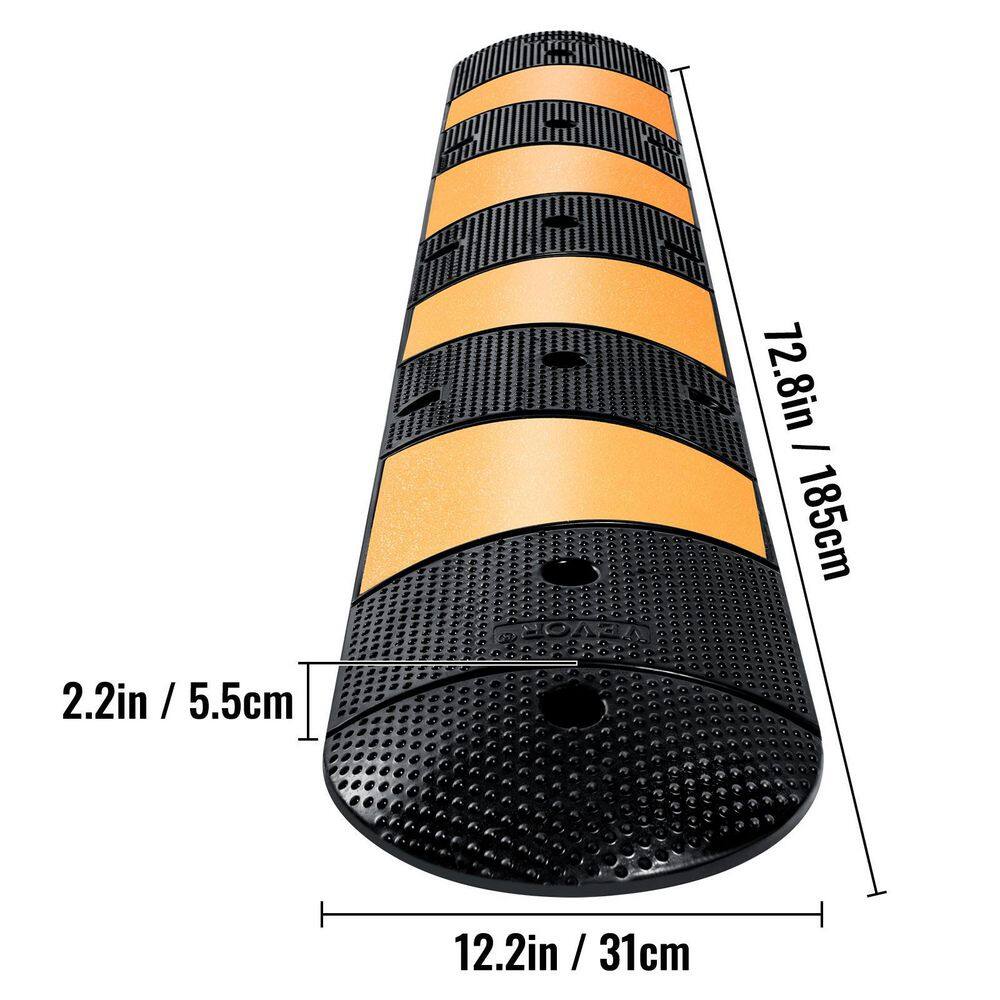 VEVOR Rubber Speed Bump 2 Channel 72 in. x 12 in. Garage Speed Bump 22000 LBS. Loading with 2 End Cap for Asphalt Driveway YCZ721PCS2PCS6WA2V0