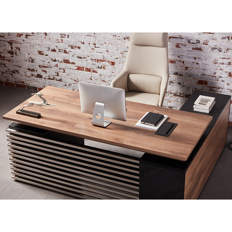 PHOENIX Executive Desk with Left Return 1.8M - Warm Oak & Black