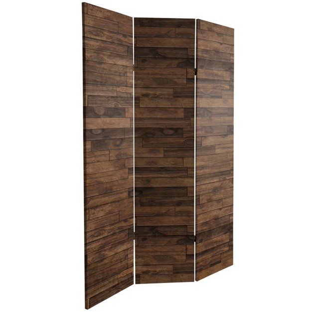 Double Sided Walnut Wood Pattern Canvas Room Divider Brown Oriental Furniture