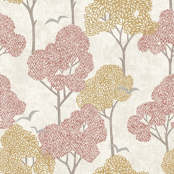 Lykke Coral Textured Tree Wallpaper from Hannah Collection