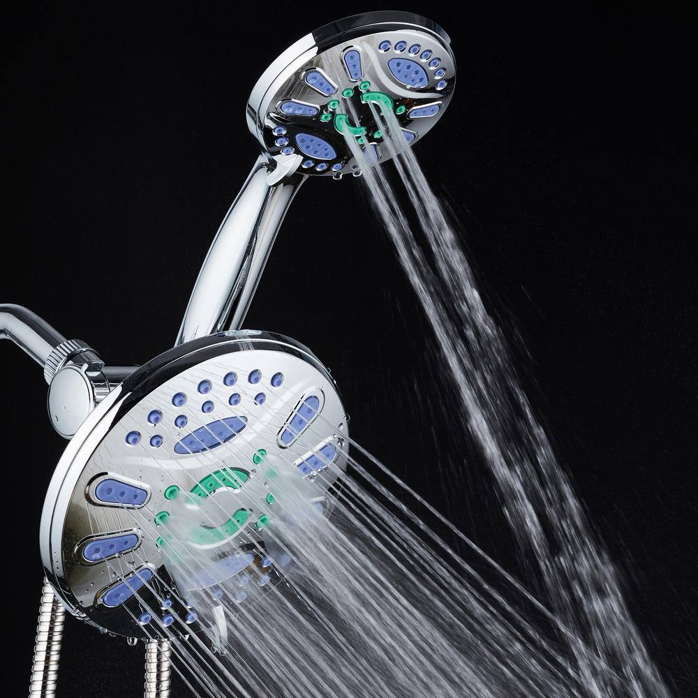 Aquastar Antimicrobial 48-Spray 7 in. High Pressure 3-Way Dual Rain Shower Head and Handheld Shower Head Combo in Chrome 6750